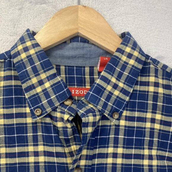 Lot of 2 Izod Button Up Shirt Mens Large Plaid Blue Yellow Heritage Tartan - Picture 6 of 16